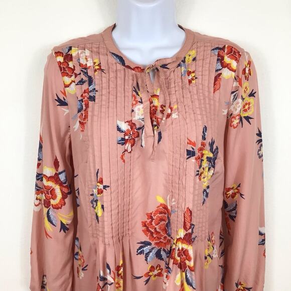 OLD NAVY Maternity Long Sleeve Pintuck Pink Floral Midi Shift Dress size Small - Picture 2 of 9